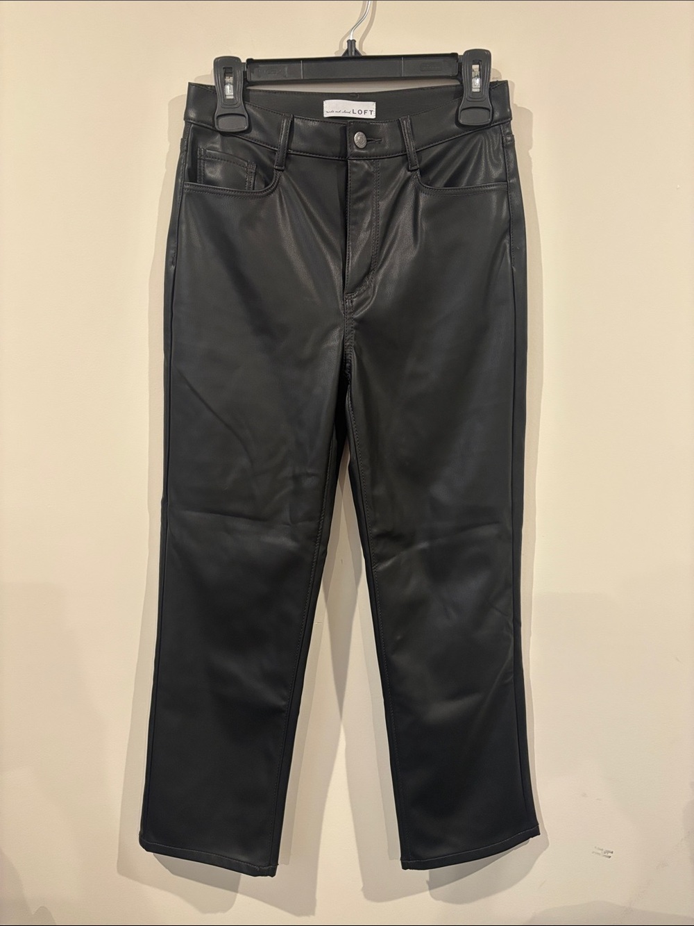 LOFT Black Faux Leather Straight Ankle Pants